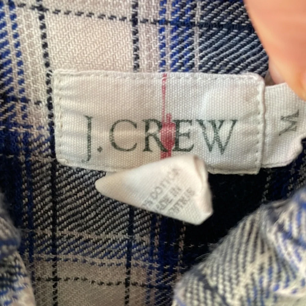 J. Crew Navy Blue White Plaid Flannel Size Medium